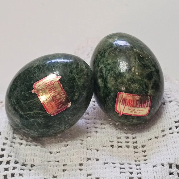Pair of Vintage Norleans Green Marbled Eggs Hand Made in Italy EASTER 2.25" - Picture 3 of 10